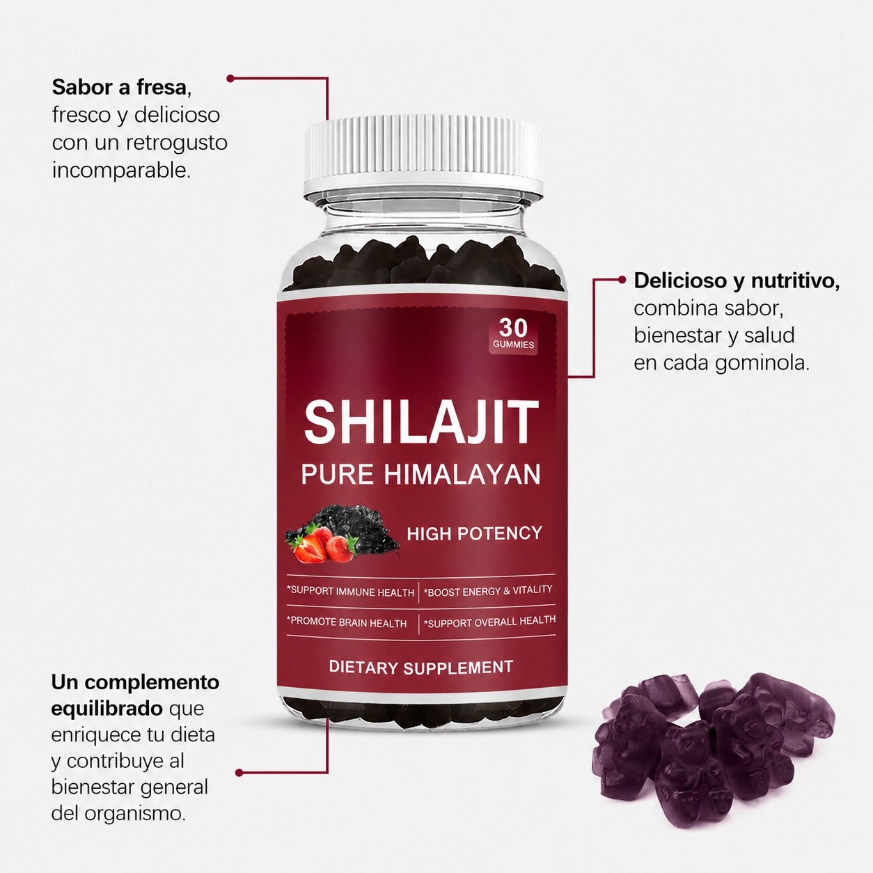 Shilajit en Gominolas 🍓 | Energía, vitalidad y rendimiento masculino en 1 gominola al día