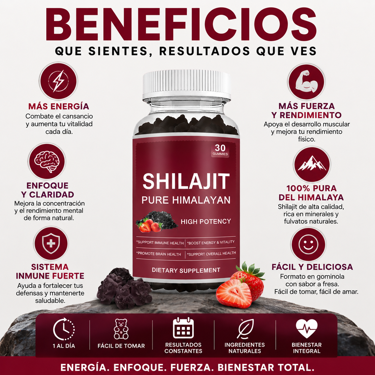 Shilajit en Gominolas 🍓 | Energía, vitalidad y rendimiento masculino en 1 gominola al día